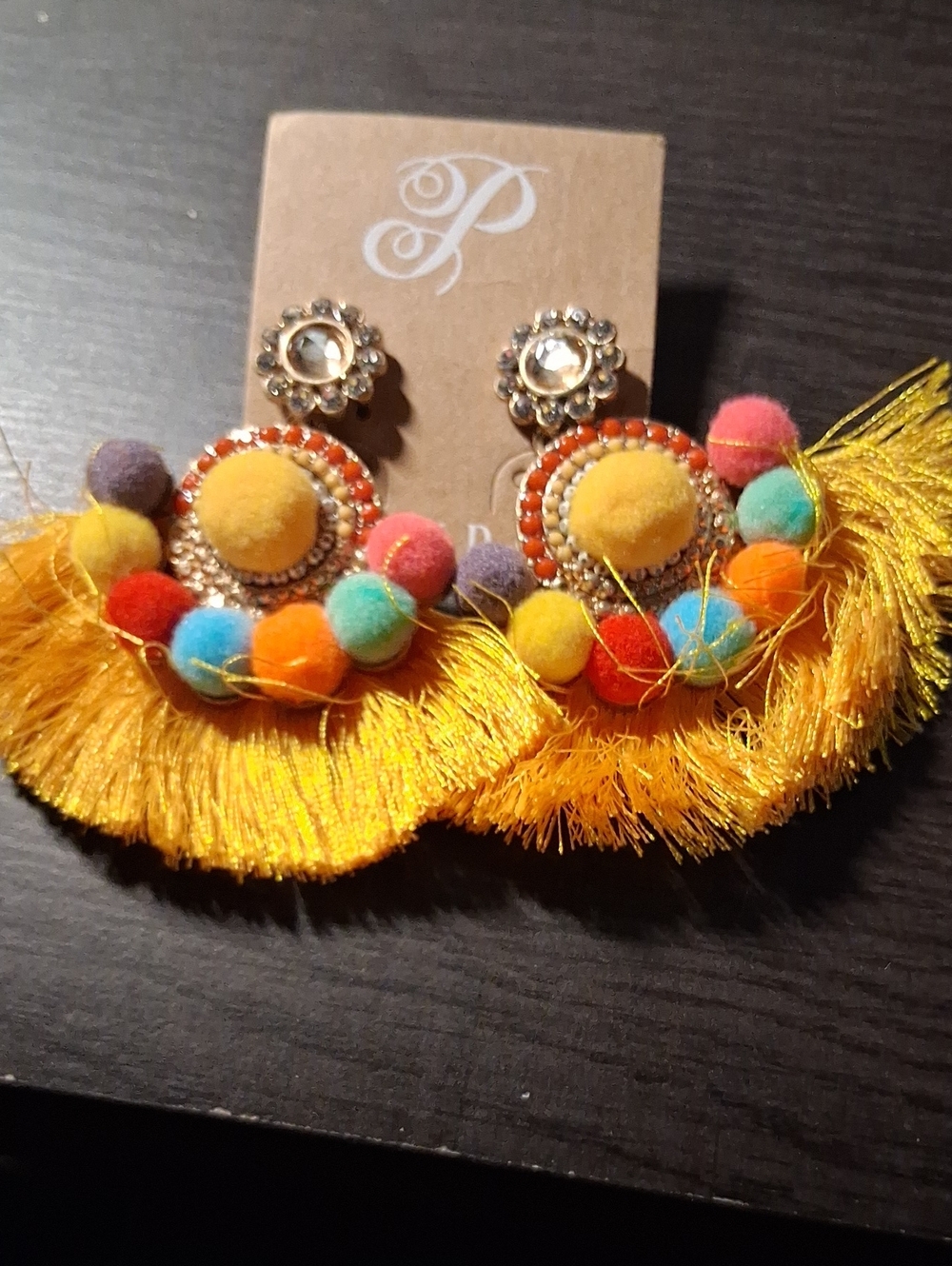 Plunder Yellow Fringe Pom-Pom Statement Earrings